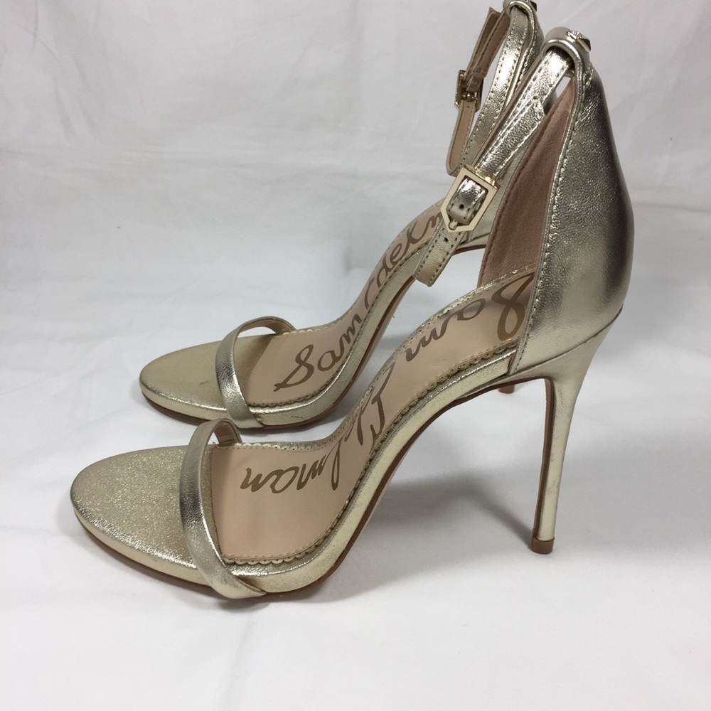 SOLD SAM EDELMAN Nadya Gold Ankle Stiletto Heels - Picture 3 of 8